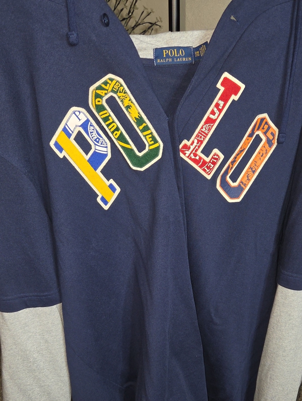 Big &tall 2xB Polo by Ralph Lauren Navy Hoodie with Multicolor Varsity Appliqués